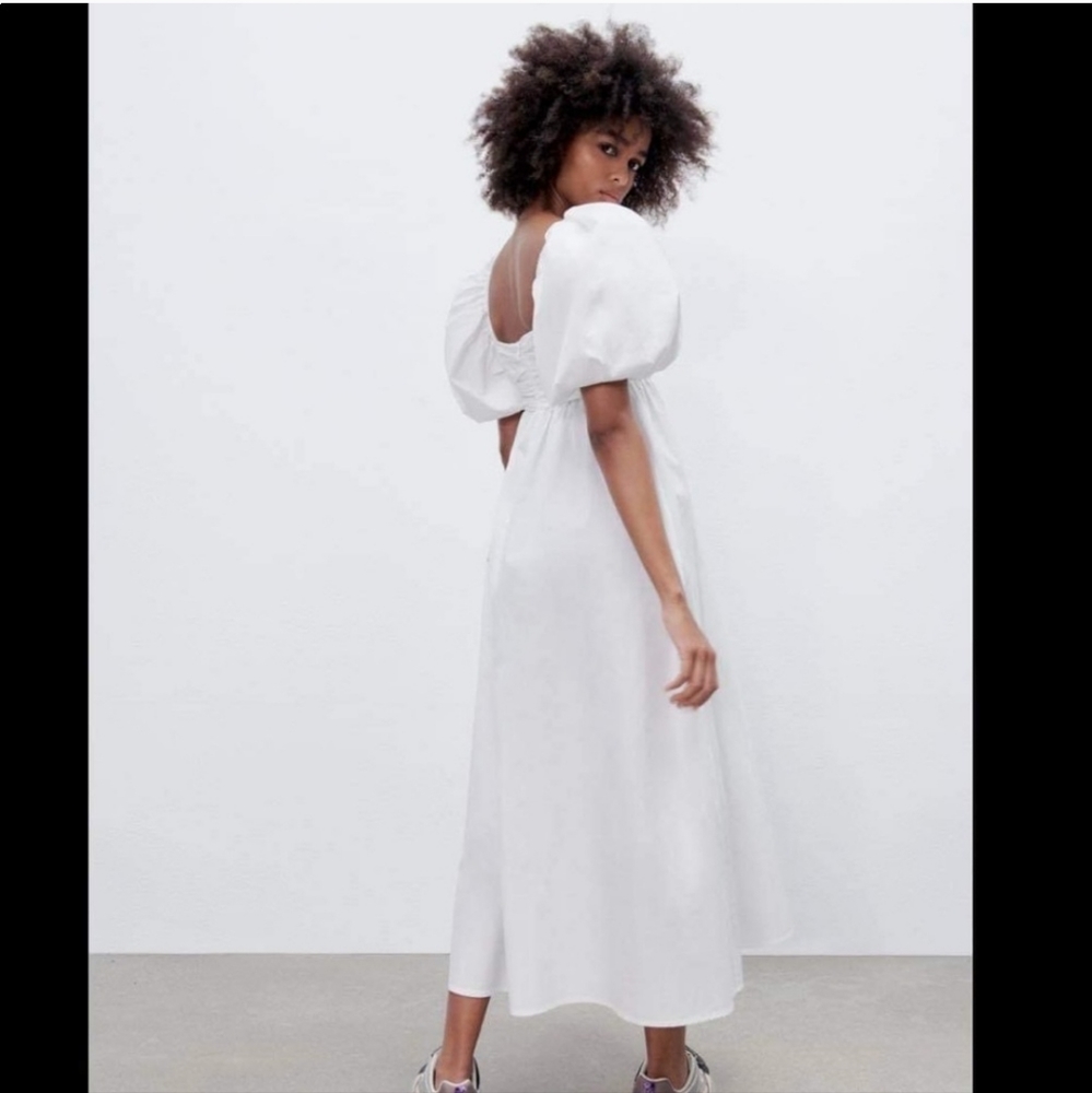 Zara White Puff-Sleeve Midi Dress - Picture 14 of 16